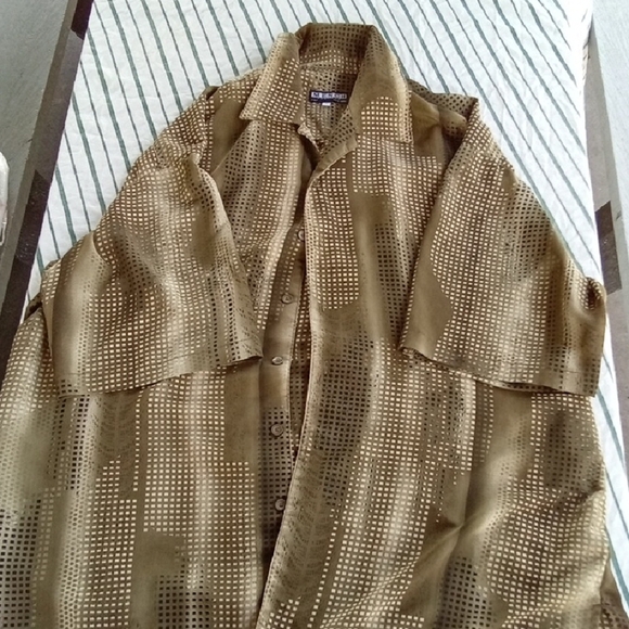 Men's 3X Mench Platinum Gold Green Brown Casual Button Down Shirt - Picture 1 of 4
